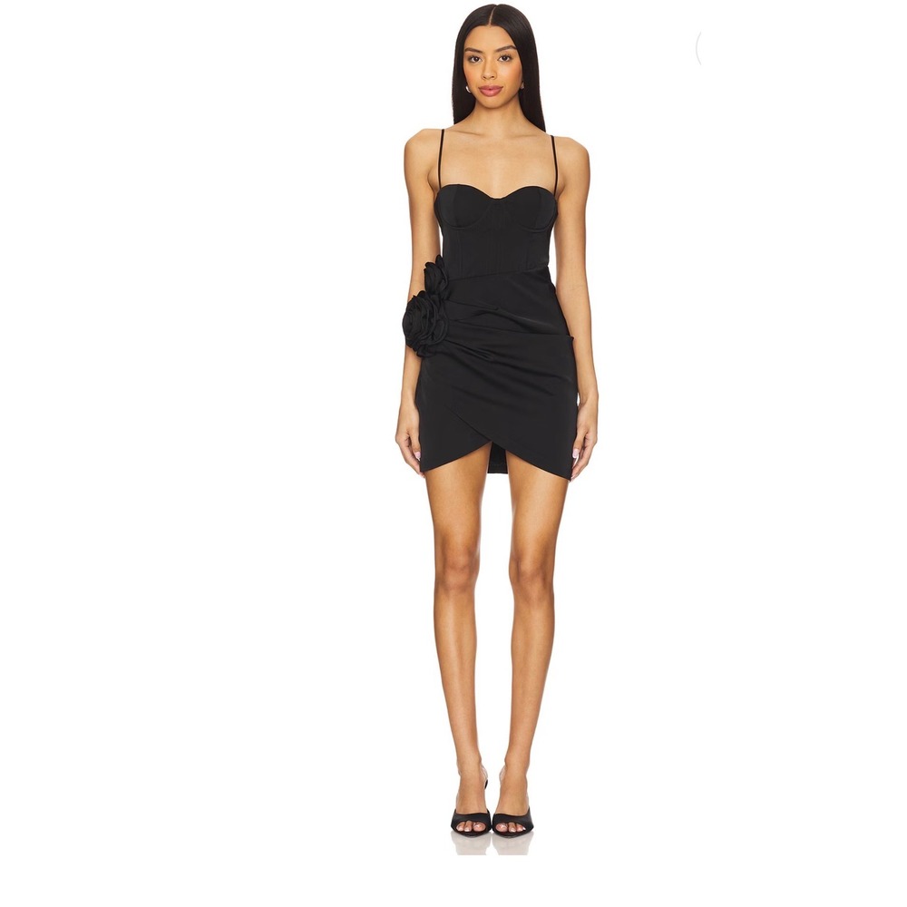 NBD Kevin Black Rosette Corset Mini Dress Small NWT 3D Floral Wrap Cocktail